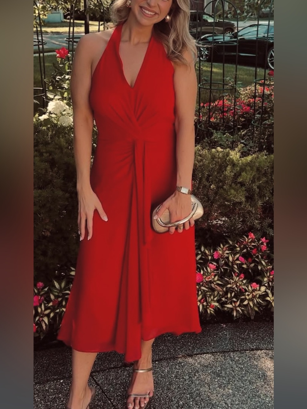 White House Black Market Red Halter Midi Dress